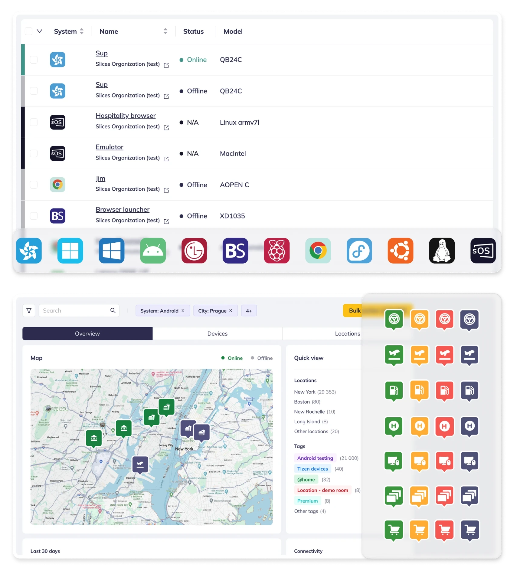 signageOS platform UI and device icons